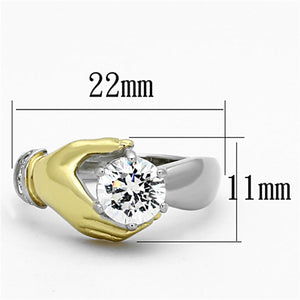 TK1324 - Two-Tone IP Gold (Ion Plating) Stainless Steel Ring with AAA Grade CZ  in Clear