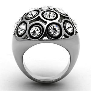 TK1325 - High polished (no plating) Stainless Steel Ring with Top Grade Crystal  in Clear