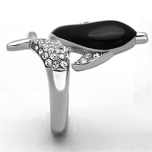 TK1326 - High polished (no plating) Stainless Steel Ring with Top Grade Crystal  in Clear