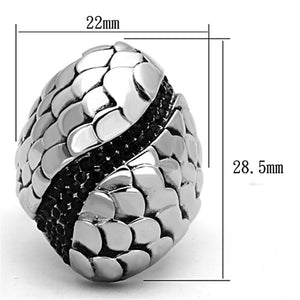 TK1327 - High polished (no plating) Stainless Steel Ring with Top Grade Crystal  in Jet