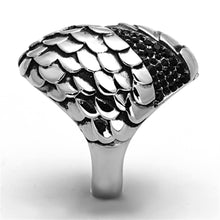 Load image into Gallery viewer, TK1327 - High polished (no plating) Stainless Steel Ring with Top Grade Crystal  in Jet