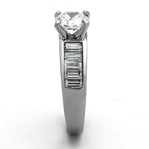 TK1332 - High polished (no plating) Stainless Steel Ring with AAA Grade CZ  in Clear