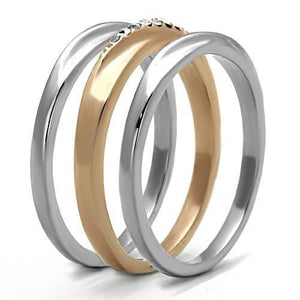 TK1340 - Two-Tone IP Rose Gold Stainless Steel Ring with Top Grade Crystal  in Clear