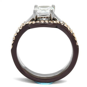 TK1343PC - Two Tone IP Dark Brown (IP coffee) Stainless Steel Ring with AAA Grade CZ  in Clear