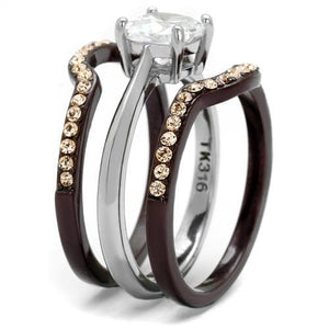 TK1343PC - Two Tone IP Dark Brown (IP coffee) Stainless Steel Ring with AAA Grade CZ  in Clear