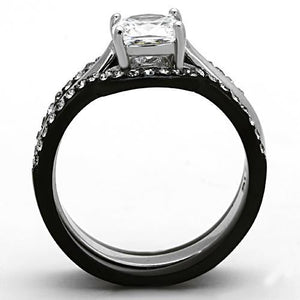 TK1343 - Two-Tone IP Black Stainless Steel Ring with AAA Grade CZ  in Clear