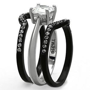 TK1343 - Two-Tone IP Black Stainless Steel Ring with AAA Grade CZ  in Clear