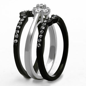 TK1345 - Two-Tone IP Black Stainless Steel Ring with AAA Grade CZ  in Clear