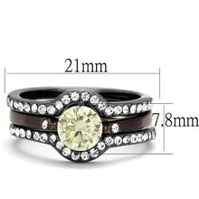 Load image into Gallery viewer, LOTK1346DC - IP Light Black (IP Gun) &amp; IP Dark Brown (IP coffee) Stainless Steel Ring with AAA Grade CZ  in Citrine Yellow