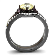 Load image into Gallery viewer, TK1346DC - IP Light Black (IP Gun) &amp; IP Dark Brown (IP coffee) Stainless Steel Ring with AAA Grade CZ  in Citrine Yellow