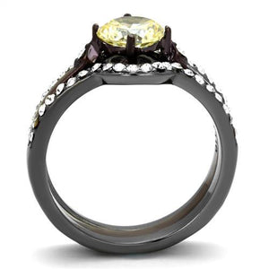 TK1346DC - IP Light Black (IP Gun) & IP Dark Brown (IP coffee) Stainless Steel Ring with AAA Grade CZ  in Citrine Yellow