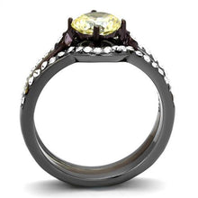 Load image into Gallery viewer, LOTK1346DC - IP Light Black (IP Gun) &amp; IP Dark Brown (IP coffee) Stainless Steel Ring with AAA Grade CZ  in Citrine Yellow
