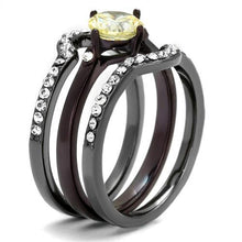 Load image into Gallery viewer, LOTK1346DC - IP Light Black (IP Gun) &amp; IP Dark Brown (IP coffee) Stainless Steel Ring with AAA Grade CZ  in Citrine Yellow