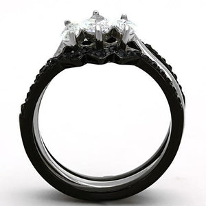 TK1347 - Two-Tone IP Black Stainless Steel Ring with AAA Grade CZ  in Clear