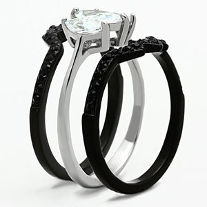 TK1347 - Two-Tone IP Black Stainless Steel Ring with AAA Grade CZ  in Clear