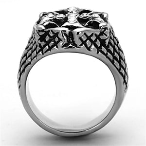 TK1351 - High polished (no plating) Stainless Steel Ring with Top Grade Crystal  in Clear