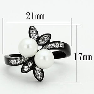 TK1361 - Two-Tone IP Black (Ion Plating) Stainless Steel Ring with Synthetic Pearl in White