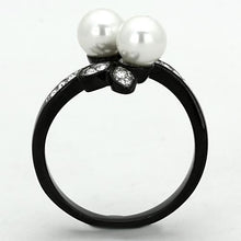 Load image into Gallery viewer, TK1361 - Two-Tone IP Black (Ion Plating) Stainless Steel Ring with Synthetic Pearl in White