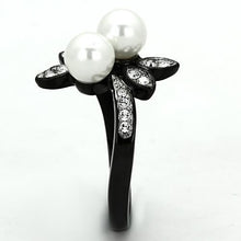 Load image into Gallery viewer, TK1361 - Two-Tone IP Black (Ion Plating) Stainless Steel Ring with Synthetic Pearl in White