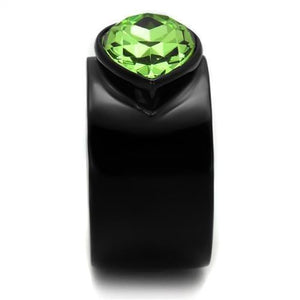 TK1363J - IP Black(Ion Plating) Stainless Steel Ring with Top Grade Crystal  in Peridot