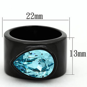 TK1363 - IP Black(Ion Plating) Stainless Steel Ring with Top Grade Crystal  in Light Sapphire