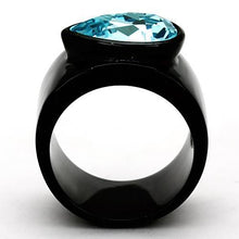 Load image into Gallery viewer, TK1363 - IP Black(Ion Plating) Stainless Steel Ring with Top Grade Crystal  in Light Sapphire