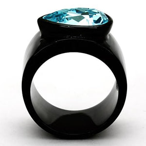 TK1363 - IP Black(Ion Plating) Stainless Steel Ring with Top Grade Crystal  in Light Sapphire