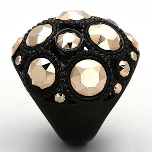 TK1366 - IP Black(Ion Plating) Stainless Steel Ring with Top Grade Crystal  in Metallic Light Gold