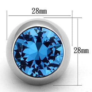 TK1367 - High polished (no plating) Stainless Steel Ring with Synthetic Synthetic Glass in Sea Blue