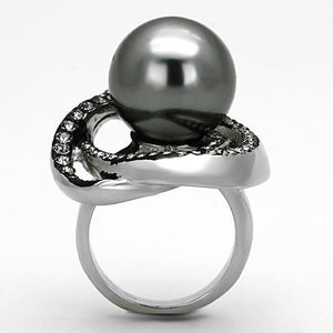 TK1371 - High polished (no plating) Stainless Steel Ring with Synthetic Pearl in Gray