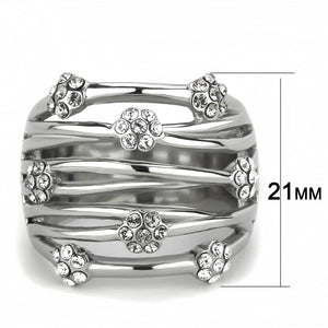 TK1372 - High polished (no plating) Stainless Steel Ring with Top Grade Crystal  in Clear