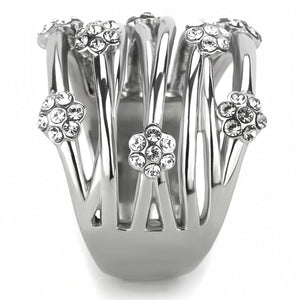 TK1372 - High polished (no plating) Stainless Steel Ring with Top Grade Crystal  in Clear