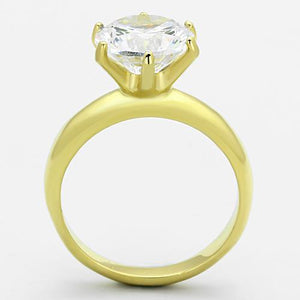 TK1408 - IP Gold(Ion Plating) Stainless Steel Ring with AAA Grade CZ  in Clear