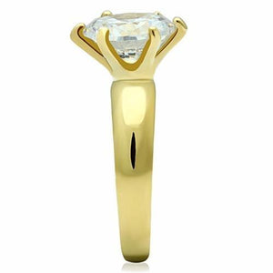 TK1408 - IP Gold(Ion Plating) Stainless Steel Ring with AAA Grade CZ  in Clear