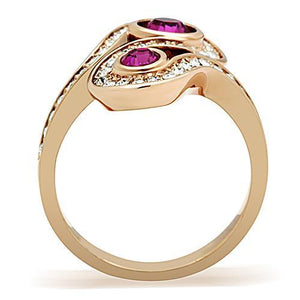 TK1413 - IP Rose Gold(Ion Plating) Stainless Steel Ring with Top Grade Crystal  in Fuchsia