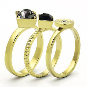 TK1417 - IP Gold(Ion Plating) Stainless Steel Ring with Top Grade Crystal  in Jet