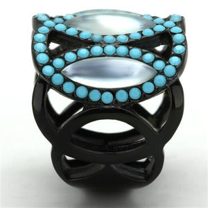 TK1421 - IP Black(Ion Plating) Stainless Steel Ring with Precious Stone Conch in White