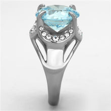 Load image into Gallery viewer, TK1423 - High polished (no plating) Stainless Steel Ring with AAA Grade CZ  in Sea Blue