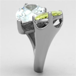 TK1424 - High polished (no plating) Stainless Steel Ring with AAA Grade CZ  in Apple Green color