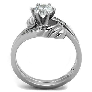 TK1429 - High polished (no plating) Stainless Steel Ring with AAA Grade CZ  in Clear