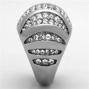 TK1430 - High polished (no plating) Stainless Steel Ring with Top Grade Crystal  in Clear