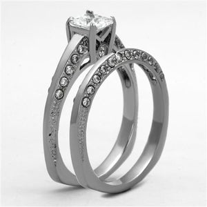 TK1435 - High polished (no plating) Stainless Steel Ring with AAA Grade CZ  in Clear