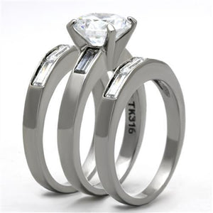 TK1436 - High polished (no plating) Stainless Steel Ring with AAA Grade CZ  in Clear