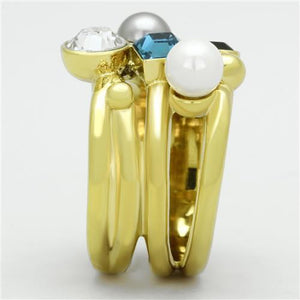 TK1440 - IP Gold(Ion Plating) Stainless Steel Ring with Synthetic Pearl in Multi Color