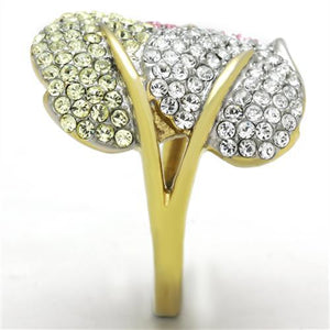 TK1441 - Two-Tone IP Gold (Ion Plating) Stainless Steel Ring with Top Grade Crystal  in Multi Color