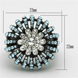 TK1442 - Two-Tone IP Black Stainless Steel Ring with Top Grade Crystal  in Sea Blue