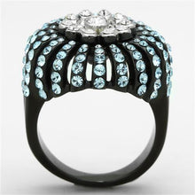 Load image into Gallery viewer, TK1442 - Two-Tone IP Black Stainless Steel Ring with Top Grade Crystal  in Sea Blue