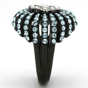 TK1442 - Two-Tone IP Black Stainless Steel Ring with Top Grade Crystal  in Sea Blue