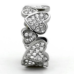 TK1443 - High polished (no plating) Stainless Steel Ring with Top Grade Crystal  in Clear