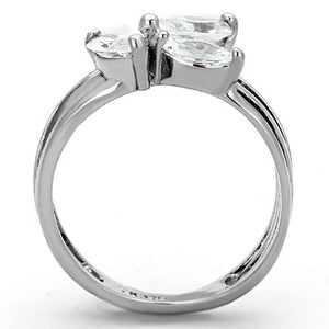 TK1445 - High polished (no plating) Stainless Steel Ring with AAA Grade CZ  in Clear